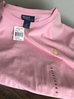 Polo by Ralph Lauren Mens Pink Tee with Gold Pony Embroidery NEW!
